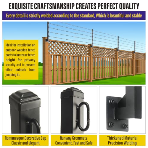 Hulave 8-Pack Fence Post Extender, High 32" Fence Barbed Wire Extend Arm, Used to add Height to Wood Fences for Privacy and to Prevent Animals from Jumping Away and Breaking in (Matte-Black) - size: Heigh-32in