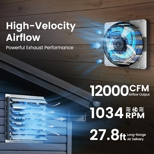 Xcity 36" Shutter Exhaust Fan, 12000 CFM Wall Mount Ventilation Fan | 12000 CFM airflow, AC motor, automatic shutters and 6 ft power cord for easy garage, attic and greenhouse ventilation. - size: 36 Inch