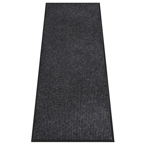 Front Door Mat Outside Entrance, Dirt Trapper Doormat 120" x 36" | Non Slip Indoor Outdoor Welcome Mat for Entryway, Absorbent Commercial Floor Mat for High Traffic Area, All Weather, Black - color: Black Striped, size: 3' x 10' (Rectangular)