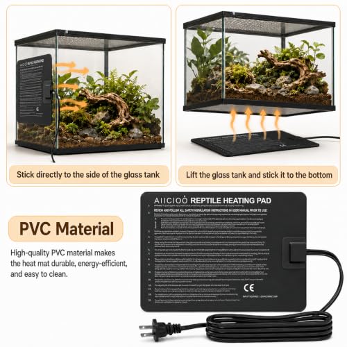 Aiicioo Reptile Heating Pad - Hermit Crab Heater Heat Mat for Reptiles Snake Lizard Terrarium 16 Watt (Pack of 2) - size: 8" X 12"(16W) (Pack of 2)