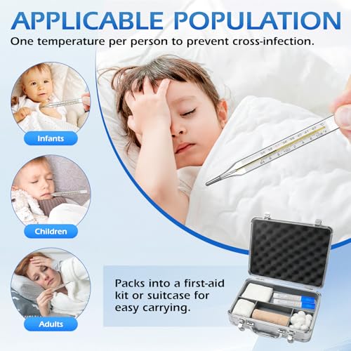 Ciieeo 12Pcs Glass Temperatures Measurement Adult, Temperature Gauge Accurate Temperatures Measurement Testing Tools with Case, Dual Scale Measurement Stick for Oral Underarm Families General Use