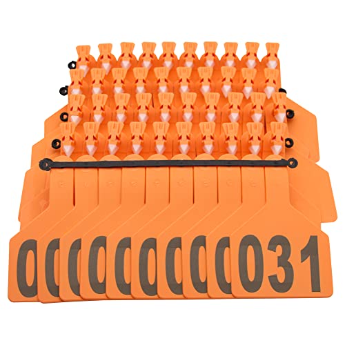 One-Piece Cattle Ear Tags 001-050 Number TPU Large Size Animal Identification Tags Cattle Livestock Ear Tags for Cows Hogs Sheep Tagging Farm Animal Supply (001-050, Orange) - color: Orange