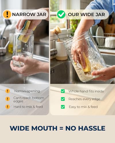 Lorzon 47 oz Large Glass Wide Mouth Sourdough Starter Jar Kit | Mess-free feeding, Flexible storage, Growth and temperature tracking, Effortless stirring, Sourdough bread baking supplies
