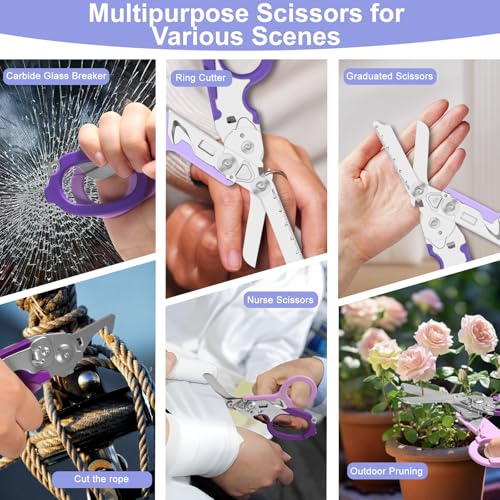 6-in-1 Heavy-Duty Emergency trauma shears (Double Purple) | Multifunctional Life-Saving Tool|Suitable for Emergency Rescue|Outdoor Exploration|DIY Construction and Maintenance - color: Double Purple