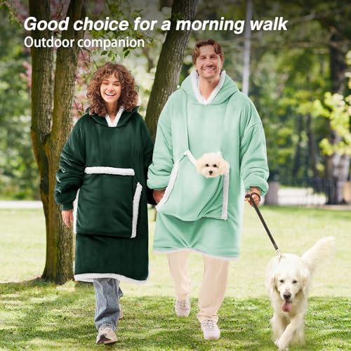 JOYWOO Green Wearable Blanket Hoodie,Oversized Cat Lovers Sweatshirt Blanket for Adult, Birthday Gifts for Women Mom Grandma,Cozy Hooded Blanket with Giant Pocket Winter Gifts,Dark Green Standard - color: Dark Green, size: Adult
