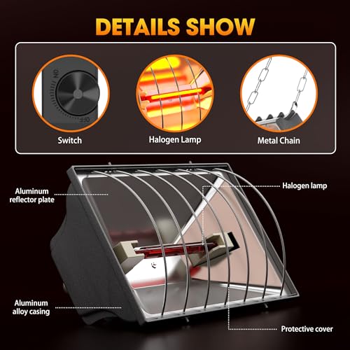 Heat Lamp for Chickens, Halogen Chicken Heat Lamp for Young Poultry, Safe Infrared Chicken Coop & Brooder Heater, Infinite Temperature Control, 50-250W, Even Heating, Adjustable Height, Gray