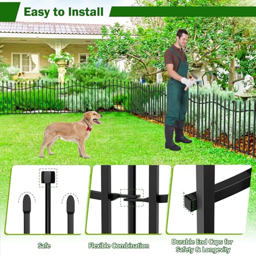 No Dig Garden Fence 24" H x 22.5'L Decorative Yard Dog Outdoor Panels - size: 24 in(H)