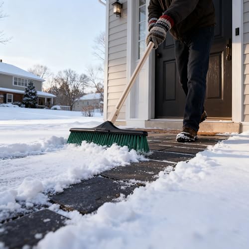 Eyliden Heavy Duty Push Broom 24" with 66" Long Handle | Garage Sweeper, Outdoor Stiff Bristles, For Concrete Sidewalk Driveway Yard Patio Deck Warehouse, Sweep Snow