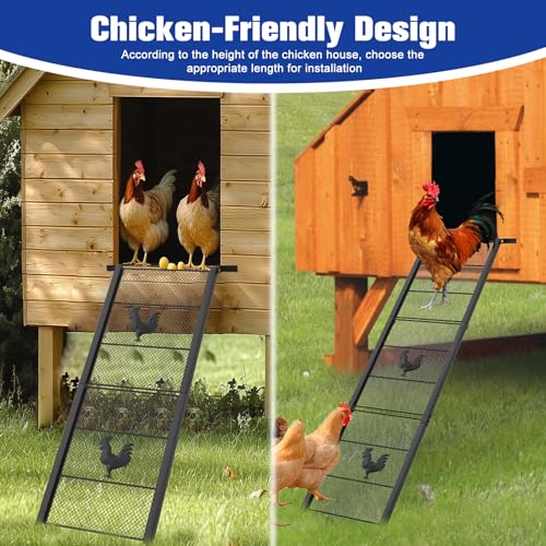 Metal Chicken Coop Ramp 39" L, Ladder Length Adjustable for Henhouse | Heavy Duty Coop Ramp for Feet Problem or Cannot Fly Chickens, Waterproof, Non-Slip, Rustproof, Sturdy and Easy to Clean - size: 38.98*11 inch