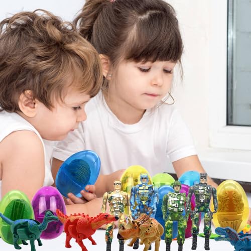 8 Pack Easter Jumbo Princess Deformation Prefilled Easter Eggs with Toys,Party Favors Gift for for Girls Toddlers Kids, Easter Basket Stuffers Fillers, Classroom Prize Supplies (Soldier+Dinosaur) - style: soldier+dinosaur