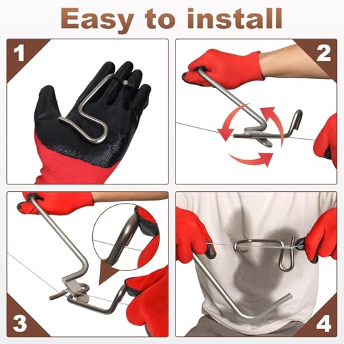 1/4" Fence Wire Tightener Kit, 20 Pcs 6mm Clips with Fence Tensioner Handle | Includes 20 Fence Clips and 1 Tightener Handle for Tensioning and Repairing Wire Fences on Farms, Gardens, Yards and Pastures