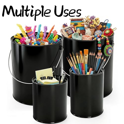 WUWEOT 4 Pack 1 Quart & 1 Gallon Metal Paint Can, Black Empty Paint Buckets Storage Container, Leftover Pail with Stainless Steel Handle and Snap On Airtight Lid for Painting, DIY Crafts