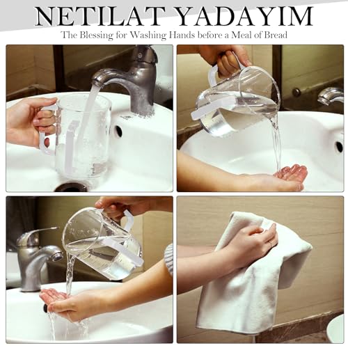 Dingion Judaica Hand Washing Cup for Netilat Yadayim | Clear Acrylic Judaica Hand Washing Cup Stable Dual Clear Handles 5 Inch Netilat Yadayim Cup Traditional Jewish Ritual Kohanim - color: Clear, White Handle