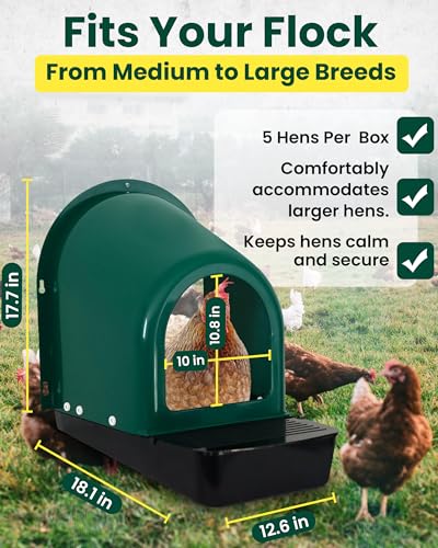 Roll-Out Chicken Nesting Boxes - 5-Pack Plastic Nest Boxes for Chickens, Hens & Ducks - Egg Laying Boxes with Perch and Roll Away Egg Collection for Coop