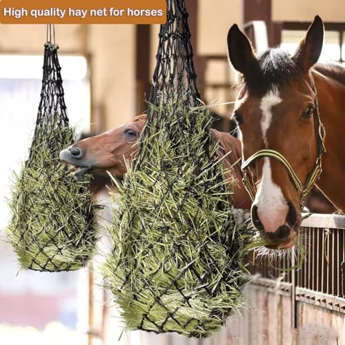 2 Pcs Ultra Slow Feed 1.5"x1.5" Holes 40” Hay Net, Durable Slow Feeder Hay Nets for Horses Goat Feed(Black