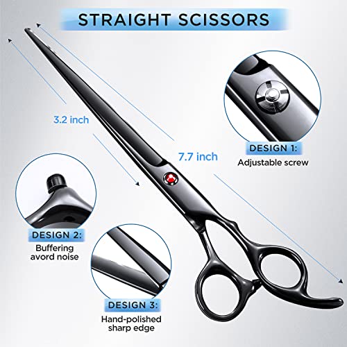 Gimars 7.0in Professional 4CR Stainless Steel Safety Round Tip 6 in 1 Dog Grooming Scissors Heavy Duty Titanium Coated Pet Grooming Scissor for Dogs, Cats and Other Animals - style: 7inch Black 6 in 1 Professional