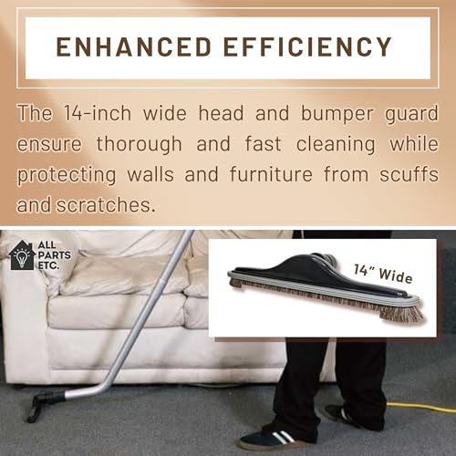 Backpack Vacuum Cleaner Hard Wood Tile Floor Brush 14” Wide with Bumper for Natural Horsehair Soft Bristles Hoover, Sanitaire, Carpet Pro, Proteam Back Pack Vacuums and More