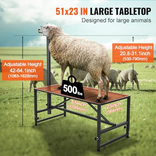 VEVOR Goat Milking Stand, 47x23 inch Livestock Stand, Metal Sheep Milking and Shearing Stand 21" to 33" Adjustable Height, with Headpiece and Nose Loop, 500lbs Loading Weight, Black