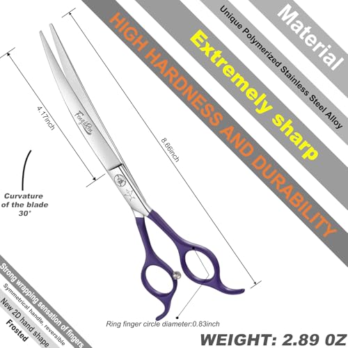 High-end Professional Dog Grooming Curved Scissors Pet Curved Shears 8 Inches Extremely Very Sharp Made Of Stainless Steel Alloy By Hand For Dog Cat Groomer - color: 8inch Curved Shears