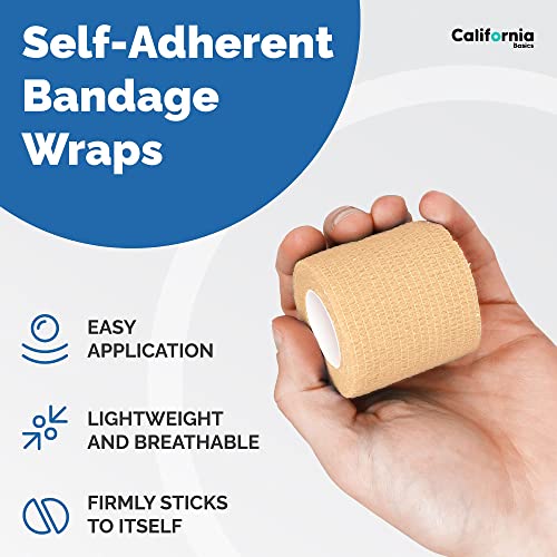 12 Pack Self-Adhesive Bandage Wrap - 2 Inches x 5 Yards - Elastic Self Adherent Cohesive Wrap Bandage - Breathable Athletic Tape for Wrists, Knee, Ankle - First Aid Sports - Brown - color: Brown, size: 2 Inch x 5 yard- Pack of 12