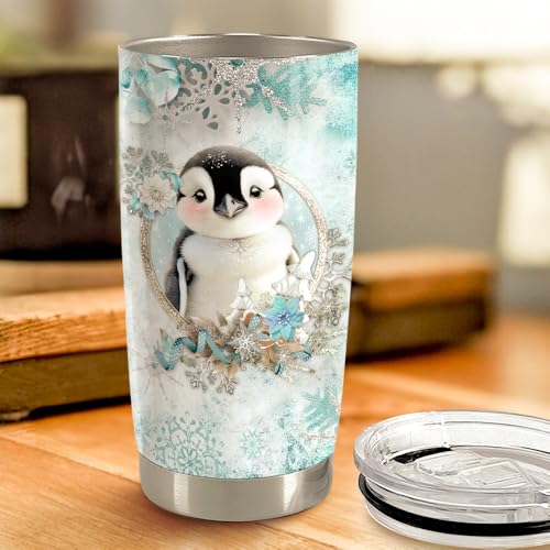 SANDJEST Penguin Tumbler 20oz Stainless Steel Insulated Coffee Travel Mug Cup for Women Girls Penguin Gifts for Birthday Christmas - color: Penguin
