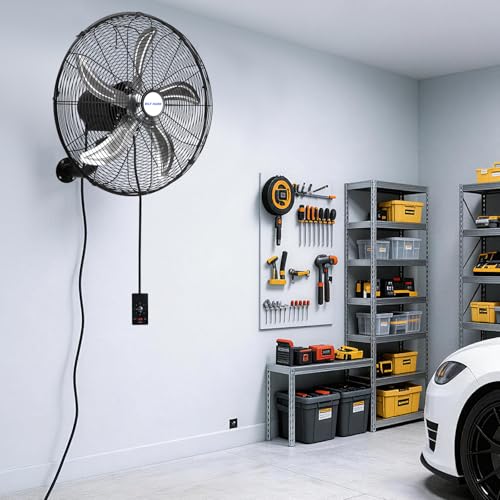 BILT HARD 20" Oscillating Wall Mount Fan, 3-Speed 5900 CFM High Velocity Wall Mounted Fan with Wired Remote, Heavy Duty Industrial Wall Fan for Commercial, Garage and Warehouse - size: 20 in.