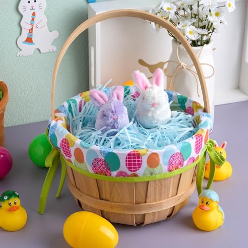 JOYIN Easter Wooden Basket with Liner, Portable Wood Buckets with Folding Handle, Easter Eggs Candies Party Favor Storage Container, Empty Gift Basket for Egg Hunt, Kids Party Treats & Picnic