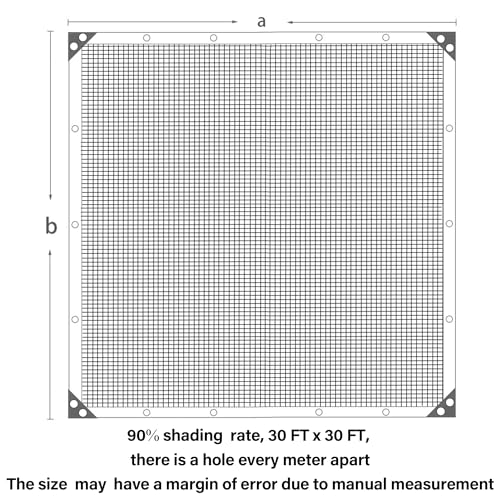 winemana Black Shade Cloth 30x30 FT– 90% Sun Shade Mesh Tarp for Greenhouse, Garden, Patio, Dog Kennel, Chicken Coop, and Outdoor Protection, Plants Cover Shade Netting with 2 Reinforced Grommets - size: 90%-30 FT x 30 FT