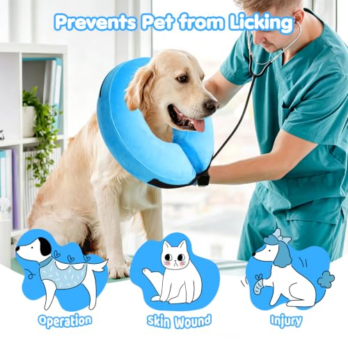 Grand Line Inflatable Dog Cone Collar, Soft Pet Recovery After Surgery (XL) | Does Not Block Vision | Protective Pet Neck Cone Alternative for Small, Medium, Large Dogs & Cats | Solid Blue - color: Blue, size: XL(Neck:18"-23")