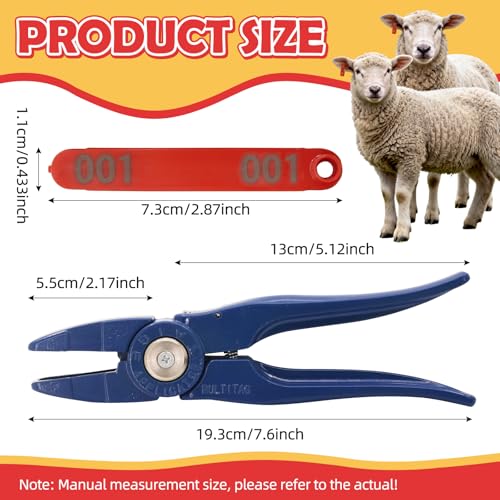 100PCS Livestock Ear Tags Sheep Goat 001-100 Numbered with Applicator Kit | with Punch Plier Tool, Laser Printed Plastic Tags for Goats Sheep Pigs Farm Herd Management Identification (Red) - color: Red