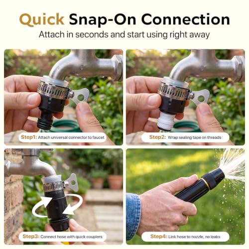 High Pressure Garden Hose Nozzle, No-Leak Metal Water Hose Sprayer Set | with 3 Connectors & Tape, 3/4" GHT Adjustable Gun for Car Wash, Lawns, Pet Shower, Heavy Duty Watering Tool, Black