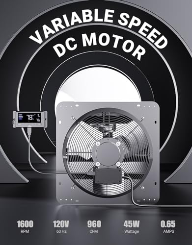 iLIVING 12" Wall Mounted Shutter Exhaust Fan, Automatic Shutter, Temperature and Humidity Controls with Variable Speed, 960 CFM at 1600 RPM DC Motor - size: 12-inch