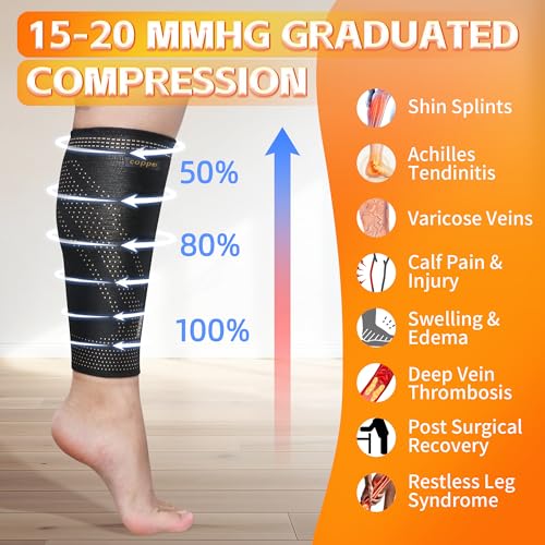 Hiball Copper Calf Compression Sleeves for Men & Women, Lower Leg Support Braces, Footless Graduated Compression Socks for Varicose Veins, Shin Splint, Lymphedema, Calf Pain Relief, Running (1 Pair) - size: Medium