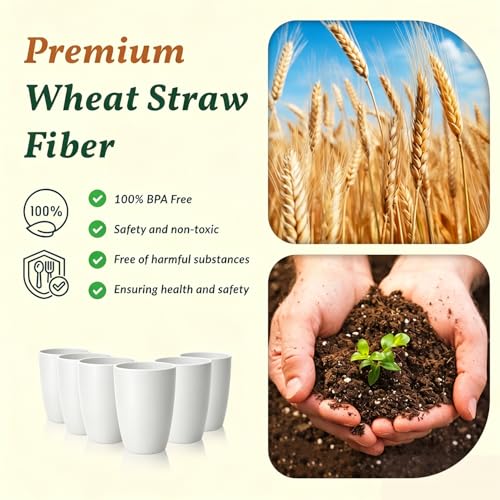 Homienly Wheat Straw Cups 12oz Unbreakable & Easy to Clean Cups Reusable Outdoor Drinking Cups for Travel,Camping,Picnic, Refrigerator and Dishwasher Safe Stackable Water Tumblers- White - color: MatteWhite, size: 12 Ounces