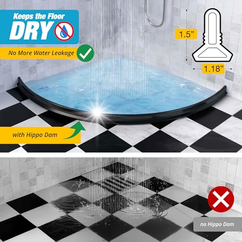 39" Black Shower Threshold Water Dam Barrier, 1.5" Tall Water Stopper Strip | Flexible 1.5-inch-tall door seal helps contain splashes, block leaks and keep bathroom floors dry around walk-in showers - color: Black, style: 39 In