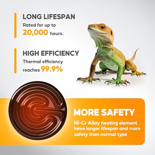 HealSmart 150W Reptile Heat Lamp Ceramic Heat Emitter, No Light Emitting Heat Bulbs, Suitable for Snake/Lizard/Spider, Plant Growth and Incubating Chicken, 2-Pack - size: 150 Watts, style: D-105mm (4.13")