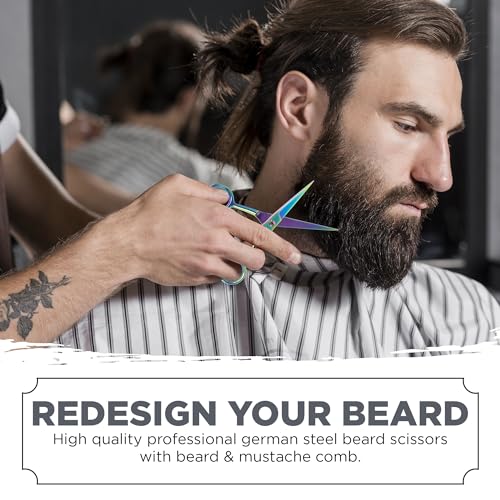 Mustache & Beard Scissors for Men – Stainless Steel Grooming Kit with Comb & Travel Case – Sharp Facial Hair Trimming Tool for Mustache, Beard, Nose & Eyebrows - color: Multi
