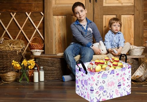 Easter Storage Basket Easter Bunny Storage Bin Collapsible Nursery Hamper Clothes Box Book Shelf Basket Easter Bunny Eggs Decor Easter Gifts - color: Happy Easter