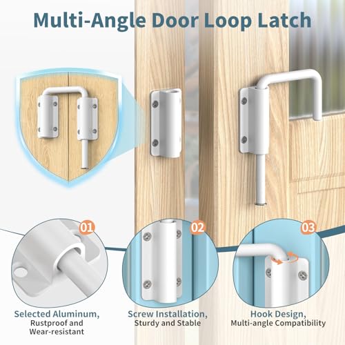Upgraded Sliding Door Loop Lock, Barn Door Latch, White-2PCS | 2.38″ Multi-Angle Locks for 90/180 Degree Aluminum Alloy Security Gate Latches for Fence, Window, Closet, Bedroom, Screen - color: White-2PCS