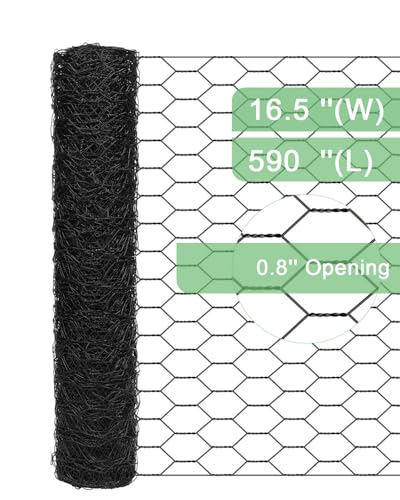 Garden Poultry Black Chicken Wire - 16.5 '' × 590 '' Chicken Wire for Crafts, Garden Fence Animal Barrier, 1 inch Mesh Poultry Netting Fence, Pet/Rabbit/Chicken Wire Fencing - size: 16.5 inch x 49.2 Ft