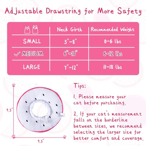 ANWA Adjustable Cat Cone Collar Soft, Cute Cat Donut Collar After Surgery, Kitten Recovery Cones to Stop Licking - color: Dragonfruit, size: Medium