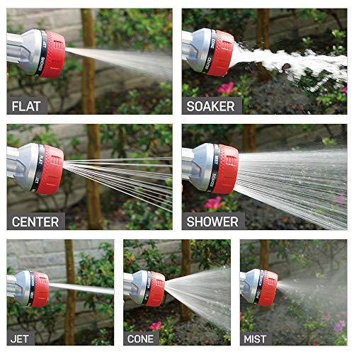 Eden 94805 Metal Thumb Control Heavy Duty Garden Hose Nozzle, High Pressure Water Sprayer W/ 7 Adjustable Patterns, W/Quick Connect Set for Plants, Lawn, Garden - style: 7-Pattern