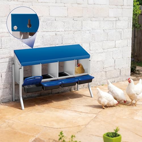 Garvee 4-Hole Roll Away Egg Collection Chicken Nesting Box | Galvanized Steel Nest Box for Laying Eggs - color: Blue, size: 4 holes with legs