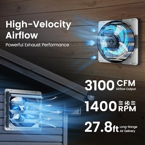 Xcity 24" Shutter Exhaust Fan, 3100 CFM Wall Mount Ventilation Fan | Powerful 3100 CFM airflow with AC motor, automatic shutters and waterproof design for garages, attics and greenhouses. - size: 24 Inch