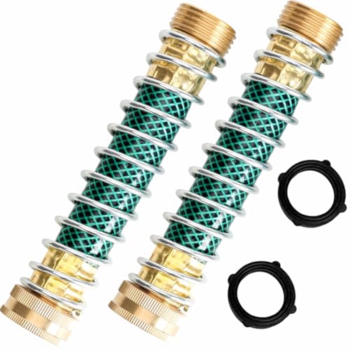 Hose Extension Adapter 2-Pack, 3/4" Solid Brass Garden Hose Kink Protector with Coil Spring, Flexible Faucet Connector for Leak-Free Watering, 2 Extra Rubber Washers - style: Hose Protector-2Pack