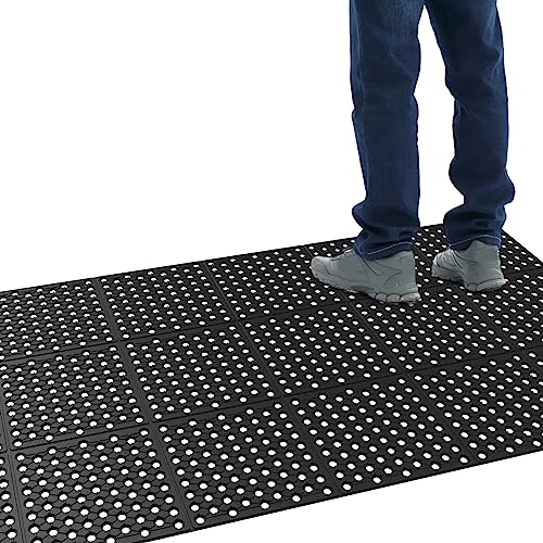 ROVSUN Rubber Floor Mat with Holes, 3x7 FT Hollow Large Mat Roll, Anti-Fatigue/Non-Slip Drainage Mat, for Industrial Kitchen Restaurant Bar Bathroom, Indoor/Outdoor Cushion (2 Packs) - size: 36x83 in.(3x7 ft)