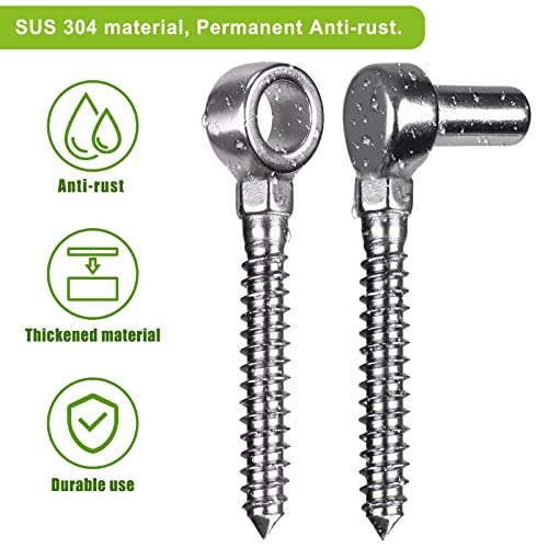 Insaga Cast 304 Stainless Steel Gate Hinges 4Pack Lag Screw Hinge for Farm M12 Hook and Eye Hinges, Partial Thread Gate Hinge Bolts for Wood Cattle Livestock Gate for Fence - color: M12 Hook and Eye Hinge-4Pair