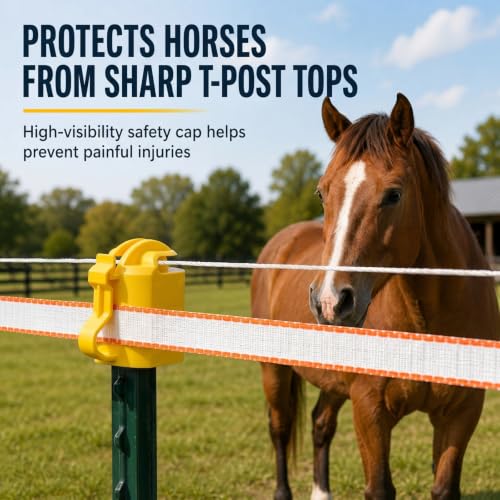 24 Pcs T-Post Topper Insulator, Yellow Electric Fence Insulators T Post Safety Cap, Heavy-Duty UV-Resistant T Post Caps for Wire Polywire or Tape, Livestock Farm Fence Supplies