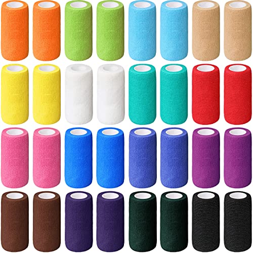 Treela 36 Pcs Self Adherent Bandage 4" X 5 Yard Wrap Breathable | Cohesive Bandage Elastic Adhesive Tape for Stretch Athletic Sports Wrist Ankle - color: Multicolored, size: 4" X 5 Yard