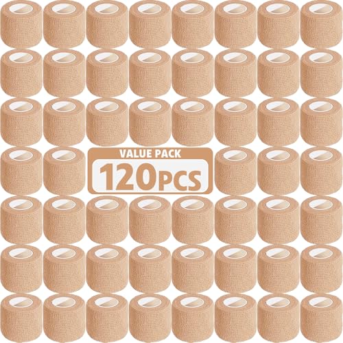 AZEN 120 Pack Self Adhesive Bandage Wrap, 2" X 5 Yards Elastic Cohesive Bandage Wrap, Skin Color Athletic Tape, Vet Wrap, Ankle Tape - color: Beige, size: 2IN - 120Pack